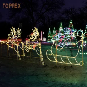 Toprex Giant Santa Claus Sleigh 2D Festival Decoración Gran decoración navideña al aire libre con material metálico LED impermeable