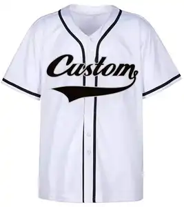 कस्टम कढ़ाई युवा बेसबॉल टीम के नाम सफेद सूती बेसबॉल जर्सी शर्ट