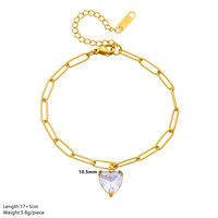Bracelet unisexe Jiachen en alliage de zinc plaqué or 18 carats avec pierre naturelle taille cœur et sertissage griffe, idéal pour mariage et fiançailles