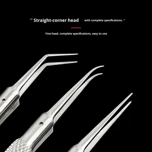 ステンレス鋼製ストレートおよびカーブヘッドマイクロピンセット眼科手術用マイクロ歯付き鉗子医療手術用 - Product Image 4