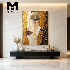 Quadro su Tela Fatto a Mano I Lacrime Dorate di <span class=keywords><strong>Gustav</strong></span> <span class=keywords><strong>Klimt</strong></span>, Quadro I Lacrime di Freya, Dipinti ad Olio Astratti con Cornice, Decorazione per la Casa - Product Image 5