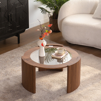 Table basse ronde en ardoise de style italien moderne et minimaliste, luxe léger, avec structure en bois massif, design élégant pour salons