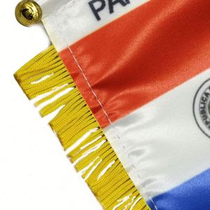 Mini Bandera Personalizada de Satén para Coche, Accesorios de Exhibición de Paraguay con Borlas Amarillas, Bandera Impresa Digitalmente - Product Image 6