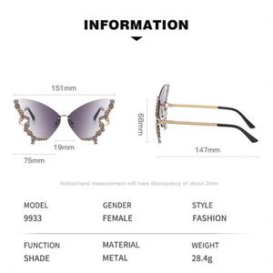 Gafas de sol de lujo para mujer con diseño de mariposa y diamantes, gafas de sol de mariposa sin montura con diamantes y cambio gradual de color para mujer - Product Image 3