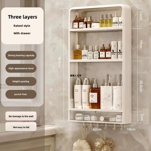 Étagère de rangement murale en plastique à <span class=keywords><strong>3</strong></span> couches pour salle de bain avec crochet de tiroir tringle à serviettes pour toilette organisateur d'épices de cuisine cosmétique - Product Image 6