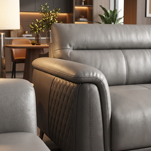 Divano in Pelle Grigia per Area Relax Ufficio con Illuminazione Ambientale Calda e Seduta Confortevole per Spazi Lounge Aziendali - Product Image 3