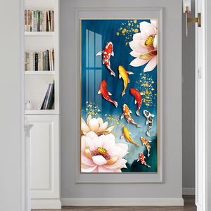 Loto rosa e un gruppo <span class=keywords><strong>di</strong></span> <span class=keywords><strong>dipinti</strong></span> koi e arte della parete carpa pesce stampa su tela poster pittura su porcellana <span class=keywords><strong>di</strong></span> cristallo per la decorazione domestica - Product Image 5