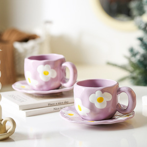 Hot Sale Handmade Heart Design Ceramic Coffee Mug and Saucer Exquisite Porcelain Tea Cup Irregular Mugs - Product Image 5