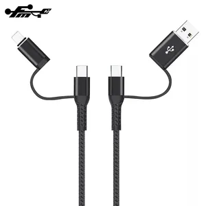 USB 케이블 3a 나일론 꼰 마이크로 케이블 USB C to 타입 C 멀티 충전기 케이블 PD 60W 고속 충전 4 in 1 휴대 전화 스톡 1.2M