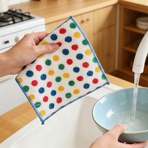 Paño de cocina de forro polar coral con lunares, paño de limpieza para cocina, paño de cocina con cuerda para colgar, toalla absorbente, multifuncional - Product Image 2