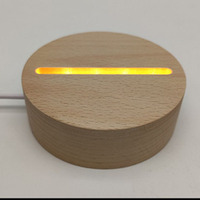 Base de lumière de nuit LED en bois massif avec lampe de table USB Cristal DIY lumière ronde télécommande Base de lumière en bois