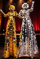 Costume de tête de renard en miroir doré et argenté, robe à chevilles en miroir acrylique, tenue de scène avec masque animal pour événements, fêtes et spectacles