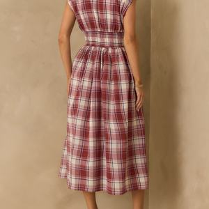 Vestido Midi Casual Vintage con Cuello en V y Lazos para Mujer, sin Mangas, Estilo Imperio, a Cuadros y con Encaje - Product Image 3