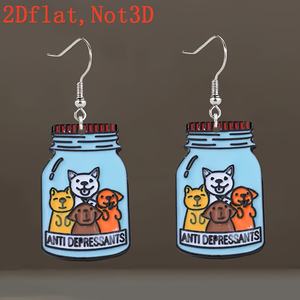 Pendientes de Acrílico Planos 2D con Diseño de Perro Adorable y Temática de "ANTI DEPRESSANTS" - Diseño de Dibujos Animados, Ligeros e Hipoalergénicos - Product Image 1