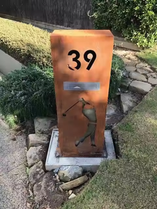 Boîtes aux lettres extérieures autoportantes en acier Corten rouillé, style vintage moderne, étanches, à vendre - Product Image 5