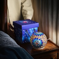 Lampe de table Bohème Marrakech avec chargement pratique, lanterne de chevet marocaine en forme d'œuf, veilleuse rotative en mosaïque pour chambre à coucher