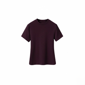 T-shirt basique à col rond pour femme, style coréen, coupe ajustée, très élastique, couleur unie - Product Image 1