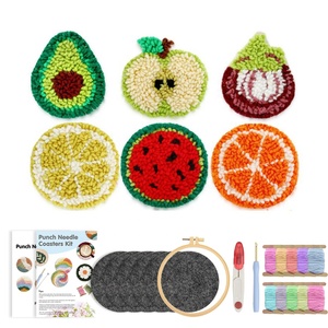 Kit de Démarrage Complet Fait Main pour Sous-Verre en Point de Croix au Poinçon, Kit de Broderie Complet avec Cerceau et Toile, Thème Animal DIY pour Vaisselle, Idéal pour l'Entrée dans une Nouvelle Maison - Product Image 4