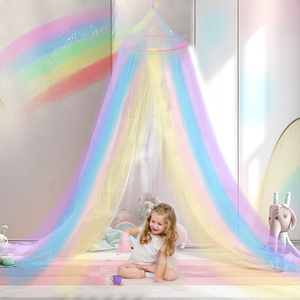 Arcobaleno principessa <span class=keywords><strong>letto</strong></span> a baldacchino con stelle luminose zanzariera camera decorazione tende da <span class=keywords><strong>letto</strong></span> per le ragazze si adatta a due letti Queen Size - Product Image 4