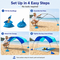 Toldo de Playa, Protección Solar 300*300cm UPF 50+, Resistente al Agua y al Viento, Portátil, de Fácil Montaje, Refugio para Campamento al Aire Libre, Postes de Acero