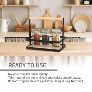 Wooden Spice <b>Bottle</b> <b>Storage</b> <b>Rack</b> Iron Wood Combination 18x9.5x21.5 Cm Portable Kitchen Countertop Organizer - Product Image 4