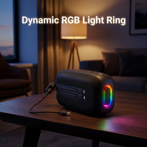 Portable Bluetooth Boombox Speaker Mesh Driver RGB Light <b>Ring</b> Top Control Buttons Custom Branding Audio - Product Image 1