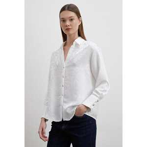 Camisa de Lino para Mujer, Jacquard, Blanca, con Botones, Estilo Casual para Uso Diario - Product Image 5