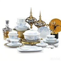 Service de vaisselle en porcelaine blanche haute température Qianli Jiangshan Jingdezhen avec bord doré – Cadeau haut de gamme pour mariage et nouvellement-marrieds – Compatible lave-vaisselle