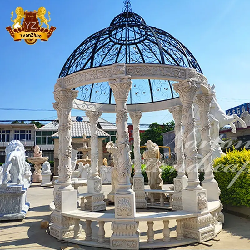 Hot Selling European Roman Pavilion White Marble Stone Carving Gazebo For Decoration