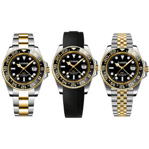 Montre automatique de luxe personnalisée avec étiquette privée, mécanique, perle DG5833 GMT, résistante aux chocs, pour homme, dorée - Product Image 3