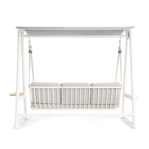 Columpio de Patio Moderno de Aluminio con Cojines Impermeables, 3 Plazas, Blanco - Product Image 2