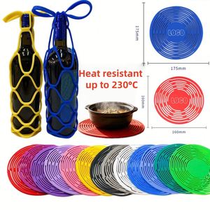 <b>Hot</b> Selling <b>Luxury</b> Eco-Friendly Custom Printed Logo Silicone Handbag for Wine Wrap Cup Coaster & Picnic Mesh Basket - Product Image 1