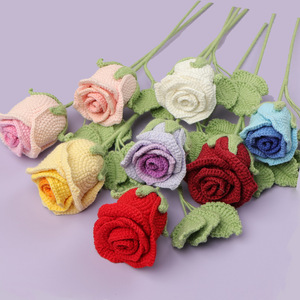 Bouquet di Rose Artificiali a Stelo Lungo Lavorate all'Uncinetto, Decorazione per Matrimoni, San Valentino <span class=keywords><strong>e</strong></span> Casa - Product Image 1