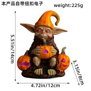 Halloween Citrouille Lanterne Elfe Résine Artisanat Décoration Maison Bureau Lumineux Gobelin Poupée Décoration - Product Image 6