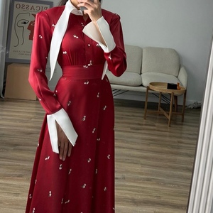 Vestidos Elegantes de Satén Estampado para Mujer, de Manga Larga, que Definen la Cintura, a la Moda - Product Image 2