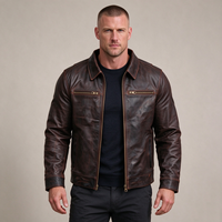 Veste en cuir marron vieilli vintage pour homme, fermeture éclair intégrale, manteau en cuir véritable, fabrication sur mesure, vente en gros pour vêtements d'extérieur