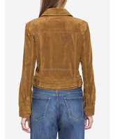 Veste courte en cuir de veau 100% avec épaules droites, ceinture ajustable et col pointu, style vintage pour femme