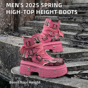 Men's 2025 Winter New Short Lace-Up High-Top Thick-Soled Rubber Outsole Mesh Lining Genuine Leather Upper Solid Toe - Product Image 2