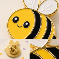 Broche Bumblebee en émail souple 2D, motif abeille mignonne à rayures jaunes, impression UV, bijoux de printemps, badges en gros, épingles métalliques personnalisées