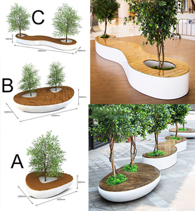 Y696A triangulaire bois grain siège arbre planteur pot décoration fibre de verre public extérieur public loisirs chaise meubles de jardin - Product Image 4