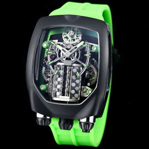 Montre-bracelet de luxe pour homme, style Roadster, cadran squelette, boîtier noir, bracelet en caoutchouc confortable, idéale pour la marche et la course - Product Image 1