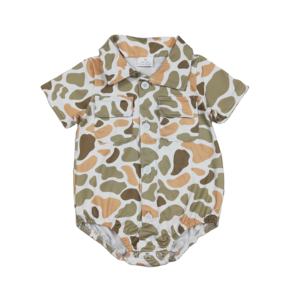 SR3658 RTS Mameluco para Bebé con Estampado de Camuflaje Naranja y Verde, Mono de Manga Corta para Niños, Conjunto Infantil Bonito al por Mayor - Product Image 1