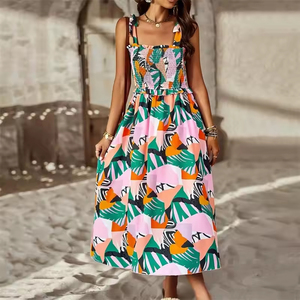 Robe longue de plage élégante pour femme en mousseline, col croisé, sans manches, taille haute, avec bretelles à nouer et plis smockés, taille XS - Product Image 6