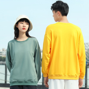 Thin Crew Neck Sweatshirt 260G Twill Drop Shoulder Solid Color Polyester Pullover For Daily Wear - Product Image 1
