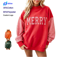 Sweat-shirt ample à col montant et épaules tombantes pour femme, avec patchwork et lettres appliquées, idéal pour Noël – Fabricant