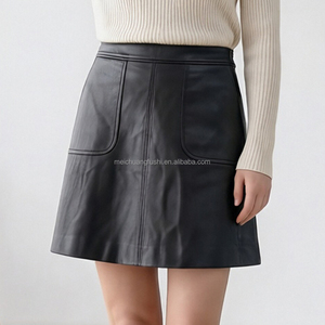 Minifalda de Cuero Personalizada para Mujer <span class=keywords><strong>con</strong></span> Bolsillos Delanteros Tipo Parche, Ropa Casual para Damas - Product Image 1