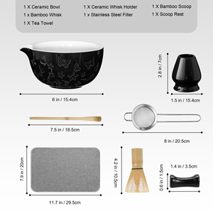 Ensemble de matcha traditionnel japonais - Ensemble de thé matcha 7 pièces - Bol gravé - Fouet à main en bambou - Motif papillon - Céramique matcha - Product Image 2