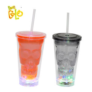 Vasos de vidrio LED con cabeza de fantasma de doble capa de 16Oz que brillan en la oscuridad con tapas y pajita para Bar de fiesta de Halloween - Product Image 3