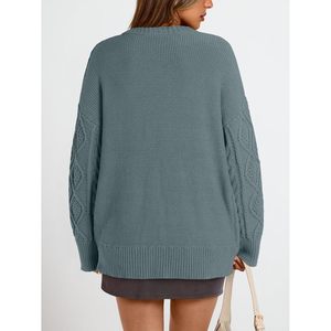 Pull en maille torsadée surdimensionné pour femme, col rond, vêtements d'hiver confortables, anti-boulochage, manches longues, style décontracté - Product Image 4