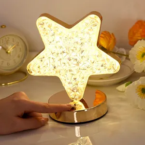 Tricolor Touch Metal Crystal Light Rechargeable Stars Moon Lamp Luxurious Night Light Table Decorations Light